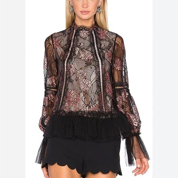 ALEXIS blush pink & black lace feminine Lia blouse size small fall trends - Picture 1 of 5